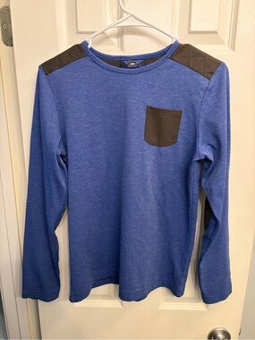 REI Royal Blue Long-Sleeve Tee with Gray Pocket & Shoulder Panels